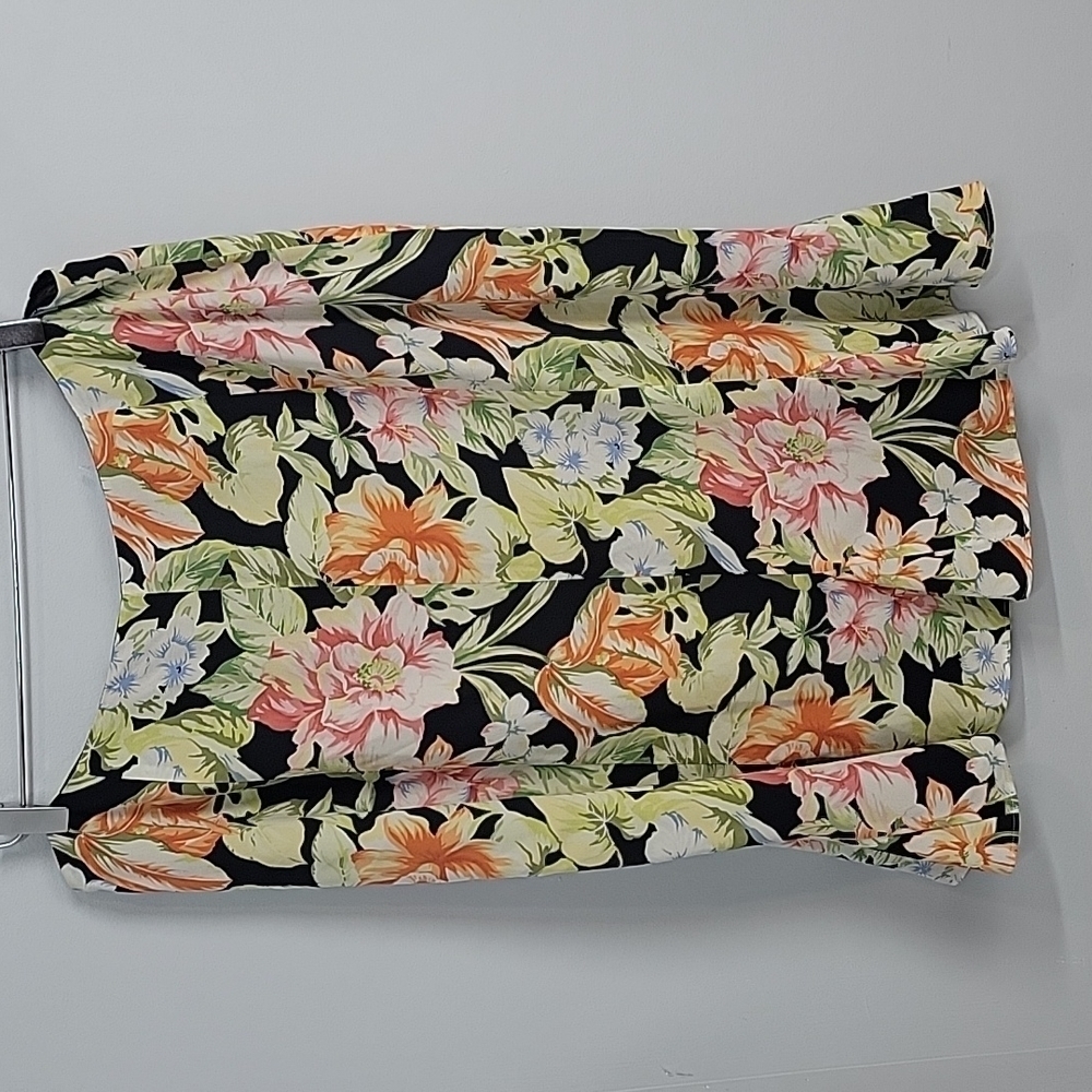 TALBOTS Tropical Floral Knee length ruffle skirt SILK
